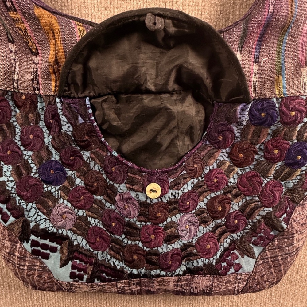 Purple Boho Embroidered Hobo Bag Woven Ikat Festival Crossbody Shoulder Bag - Picture 10 of 11